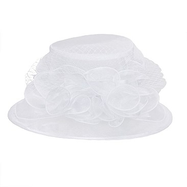 Elegant Medium Brim Two Tone Organza Hat with Floral Center Netting SLHTO2149