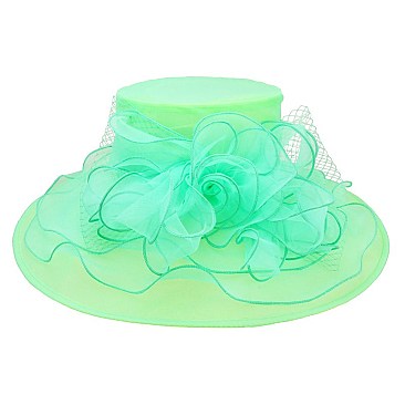 Elegant Organza Flower Center with Medium Brim Hat