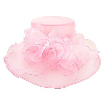 Elegant Organza Flower Center with Medium Brim Hat