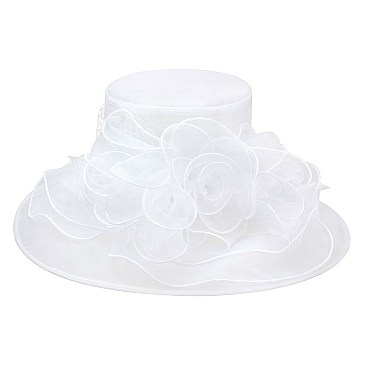 Elegant Organza Flower Center with Medium Brim Hat