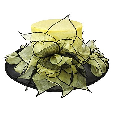Elegant Organza with Flower Center Med Brim Hat SLHTO2187
