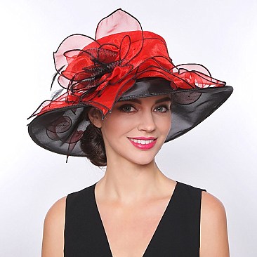 Elegant Organza with Flower Center Med Brim Hat SLHTO2187