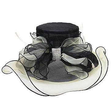 Elegant Organza with Flower Center Med Brim Hat