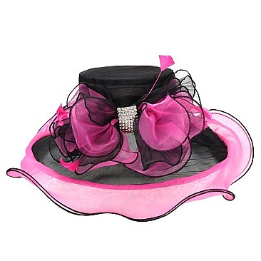 Elegant Organza with Flower Center Med Brim Hat