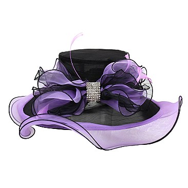 Elegant Organza with Flower Center Med Brim Hat