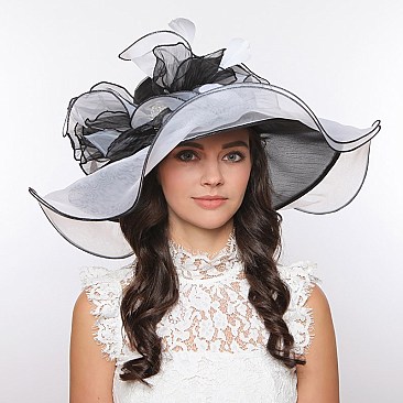 Elegant Organza with Flower Center Med Brim Hat