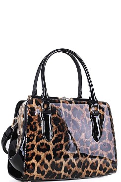 LEOPARD TWO TONE COLOR SATCHEL WITH LONG STRAP