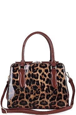 LEOPARD TWO TONE COLOR SATCHEL WITH LONG STRAP