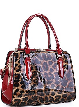 LEOPARD TWO TONE COLOR SATCHEL WITH LONG STRAP