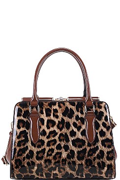 LEOPARD TWO TONE COLOR SATCHEL WITH LONG STRAP