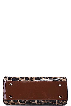 LEOPARD TWO TONE COLOR SATCHEL WITH LONG STRAP