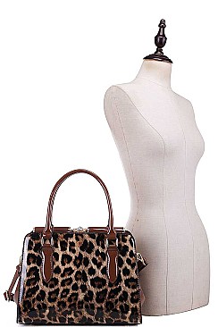 LEOPARD TWO TONE COLOR SATCHEL WITH LONG STRAP