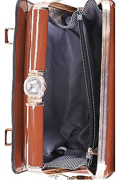 LEOPARD TWO TONE COLOR SATCHEL WITH LONG STRAP