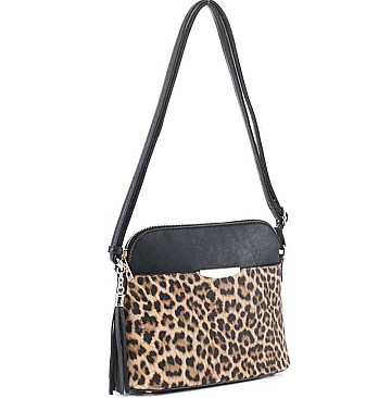FASHION SMOOTH TASSEL LEOPARD DESIGN CROSSBODY BAG