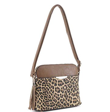 FASHION SMOOTH TASSEL LEOPARD DESIGN CROSSBODY BAG