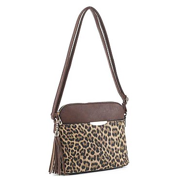FASHION SMOOTH TASSEL LEOPARD DESIGN CROSSBODY BAG