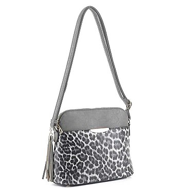 FASHION SMOOTH TASSEL LEOPARD DESIGN CROSSBODY BAG