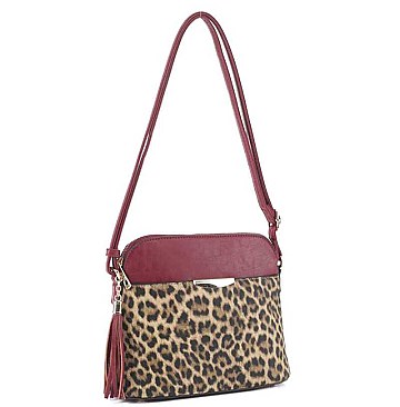 FASHION SMOOTH TASSEL LEOPARD DESIGN CROSSBODY BAG