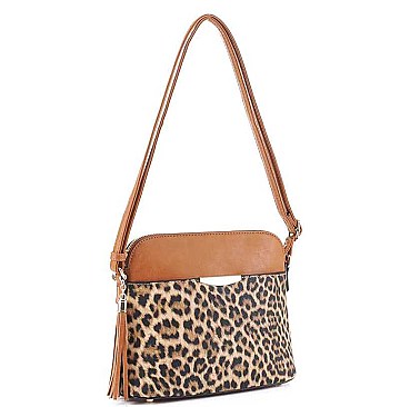 FASHION SMOOTH TASSEL LEOPARD DESIGN CROSSBODY BAG