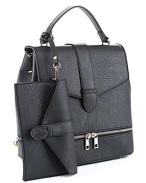2 IN 1FRONT ZIP BUCKLE DESIGN BACKPACK CLUTCH SET
