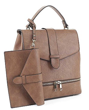 2 IN 1FRONT ZIP BUCKLE DESIGN BACKPACK CLUTCH SET