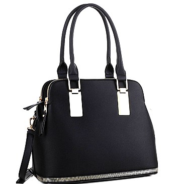 Fashionable Zipper Accent Bottom 3 Compartment Saffiano Satchel MH-HY4158