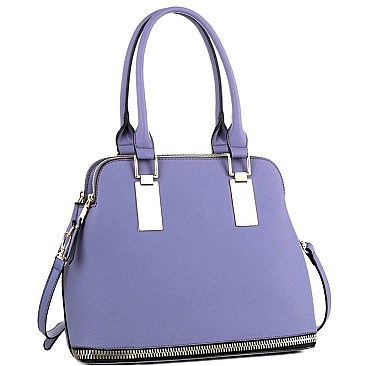 Fashionable Zipper Accent Bottom 3 Compartment Saffiano Satchel MH-HY4158