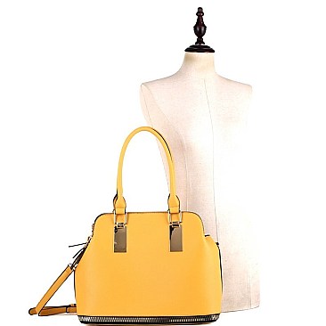 Fashionable Zipper Accent Bottom 3 Compartment Saffiano Satchel MH-HY4158