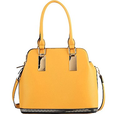 Fashionable Zipper Accent Bottom 3 Compartment Saffiano Satchel MH-HY4158