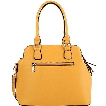 Fashionable Zipper Accent Bottom 3 Compartment Saffiano Satchel MH-HY4158
