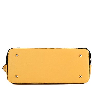Fashionable Zipper Accent Bottom 3 Compartment Saffiano Satchel MH-HY4158