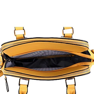 Fashionable Zipper Accent Bottom 3 Compartment Saffiano Satchel MH-HY4158