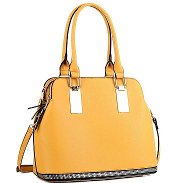 Fashionable Zipper Accent Bottom 3 Compartment Saffiano Satchel MH-HY4158