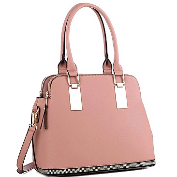 Fashionable Zipper Accent Bottom 3 Compartment Saffiano Satchel MH-HY4158
