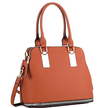 Fashionable Zipper Accent Bottom 3 Compartment Saffiano Satchel MH-HY4158