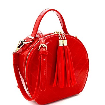 Tassel Accent Chevron Quilted Patent Round Satchel MH-HY4162