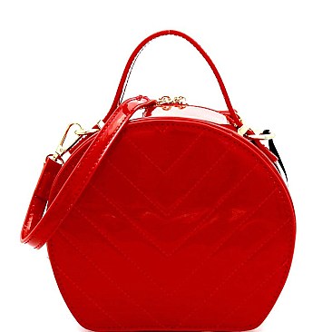 Tassel Accent Chevron Quilted Patent Round Satchel MH-HY4162