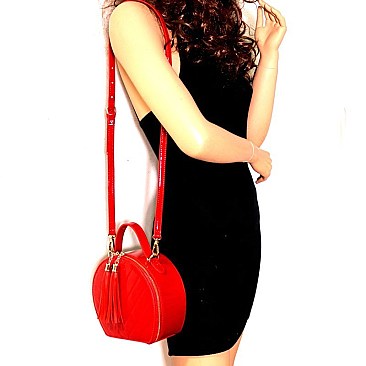 Tassel Accent Chevron Quilted Patent Round Satchel MH-HY4162