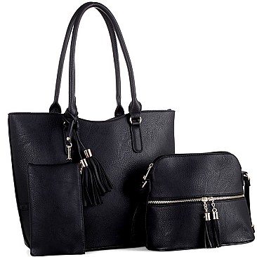 3 IN 1 BOHO DETAIL TOTE SET WITH DOME CROSS BODY