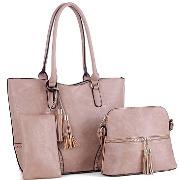 3 IN 1 BOHO DETAIL TOTE SET WITH DOME CROSS BODY