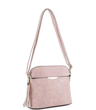 TASSEL ACCENT PLAIN TEXTURE CROSSBODY BAG