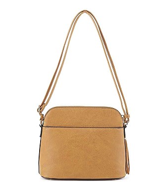 TASSEL ACCENT PLAIN TEXTURE CROSSBODY BAG