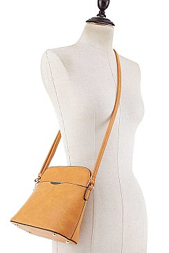 TASSEL ACCENT PLAIN TEXTURE CROSSBODY BAG