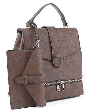 2 IN 1FRONT ZIP BUCKLE DESIGN BACKPACK CLUTCH SET