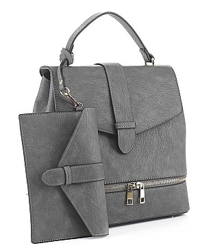 2 IN 1FRONT ZIP BUCKLE DESIGN BACKPACK CLUTCH SET