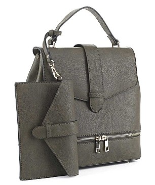 2 IN 1FRONT ZIP BUCKLE DESIGN BACKPACK CLUTCH SET