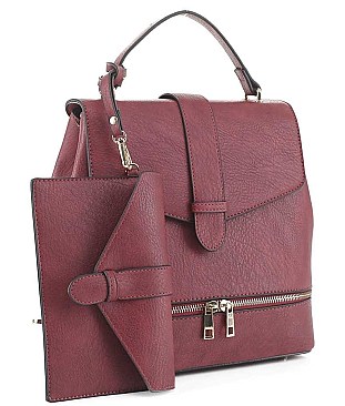 2 IN 1FRONT ZIP BUCKLE DESIGN BACKPACK CLUTCH SET