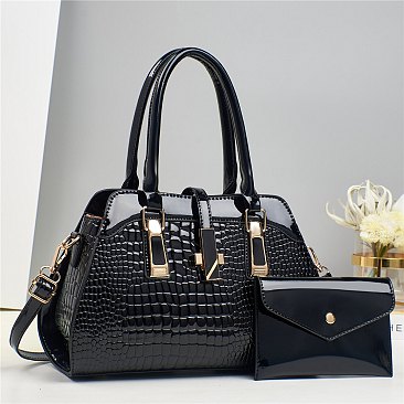 2 in 1 Crocodile & Patent Satchel Pouch Set