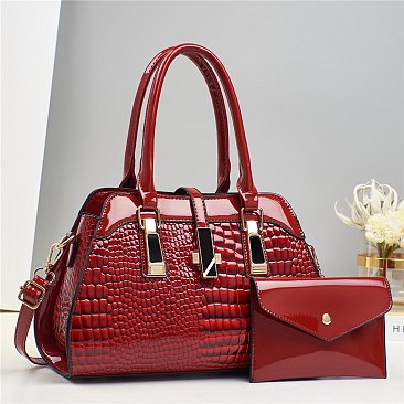 2 in 1 Crocodile & Patent Satchel Pouch Set