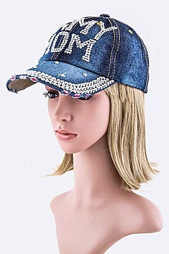 Crystal ARMY MOM Embelished Fashion Denim Cap LA-HT277X094D